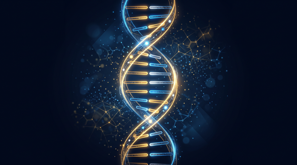 Abstracte illustratie van een dubbele helix in de merkkleuren